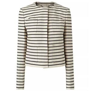 LK Bennett Gia Jacket Womens 2 Cream Stripe Boxy Linen Blend Button Front Blazer